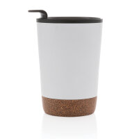 GRS rPP Edelstahl-Kaffeebecher mit Kork Farbe: weiß